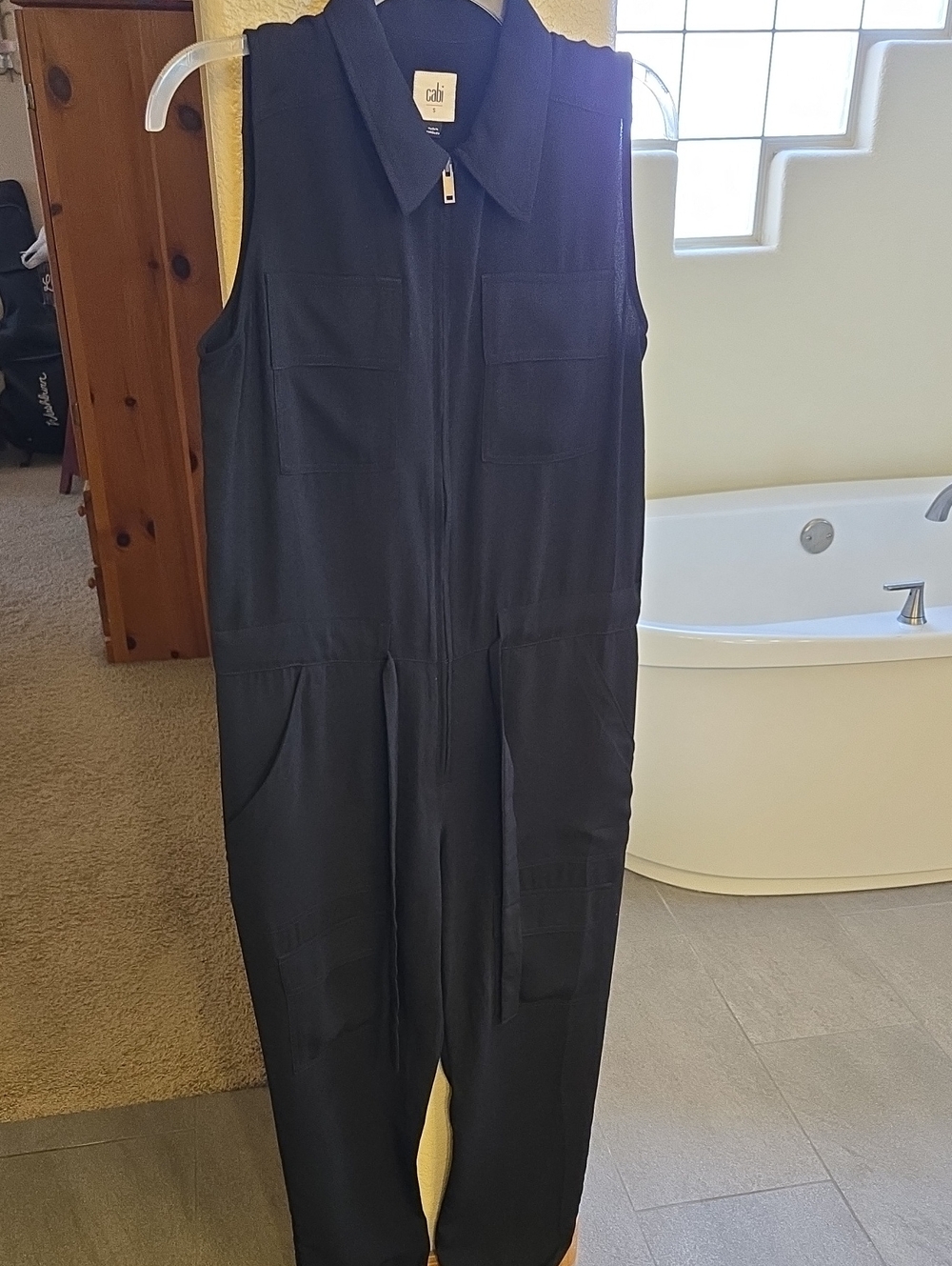 CAbi Black Sleeveless Zip-Front Utility Jumpsuit